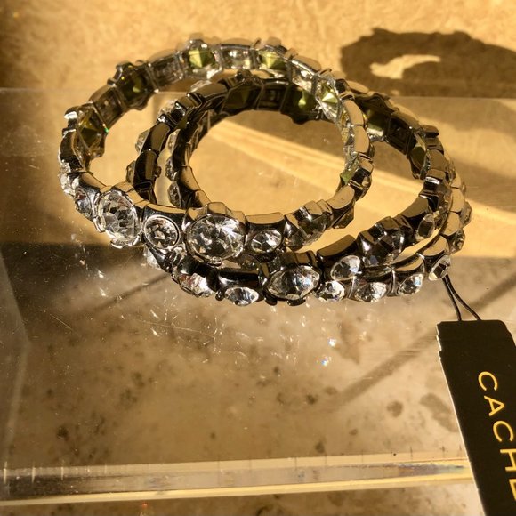 Cache 3 Lot Bundle silver tone stretch bracelets multi size faceted crystals NWT - Picture 6 of 6
